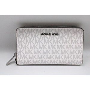 New Michael Kors Jet Set Travel Large Flat Phone Case Signature Bright White